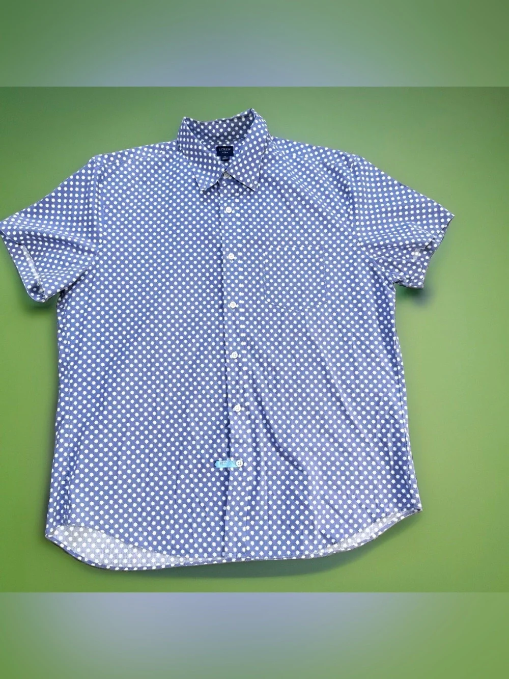 J.Crew Flex Men’s XL Blue White Geometric Short Sleeve Button Up Shirt